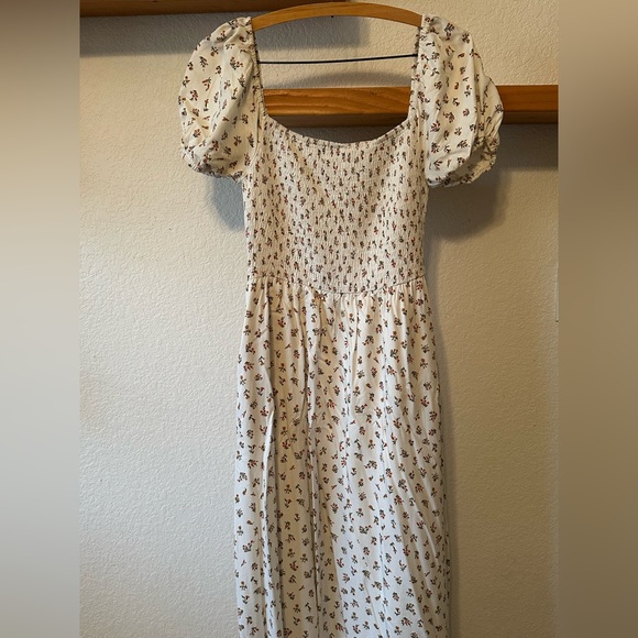 Breath Of Youth White Smocked Maxi Dress Dainty Cottage Core Floral Print Small - Picture 2 of 8